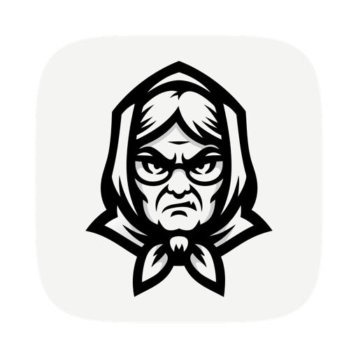 MAIMU app icon — a furious old cleaning lady with glasses